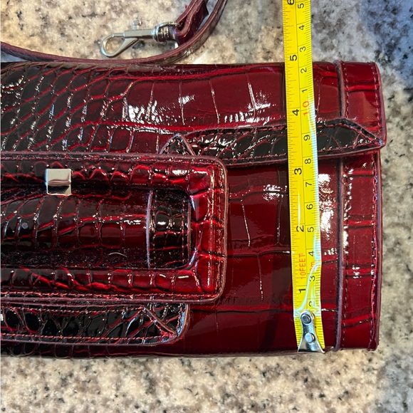 White House Black Market Burgundy Croc-Embossed Clutch - Picture 4 of 8